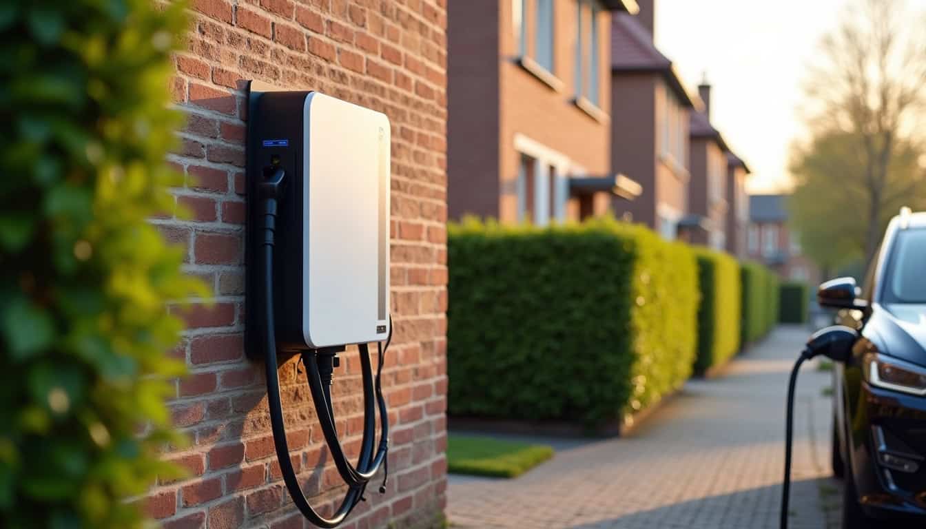 Borne de recharge installée devant une maison à Loué