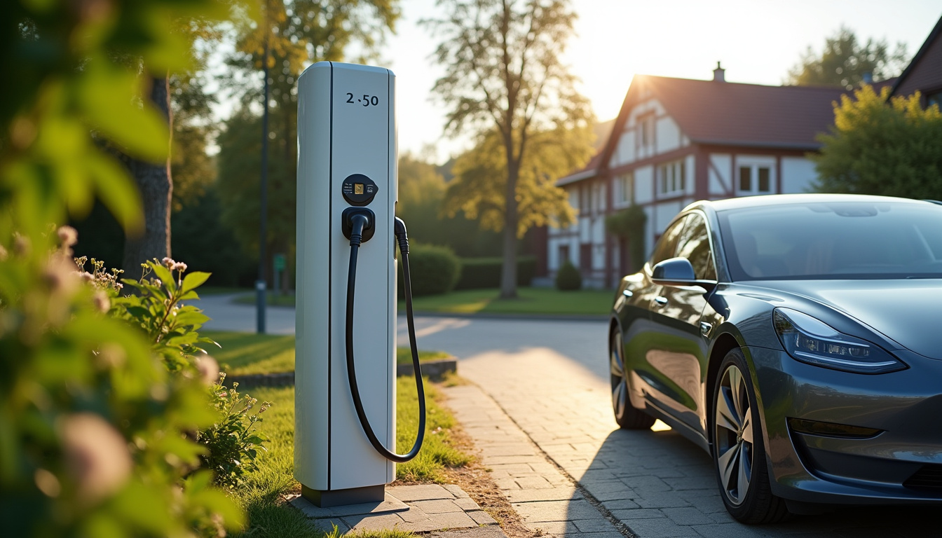 Borne de recharge installée devant une maison à Rosheim avec véhicule électrique branché