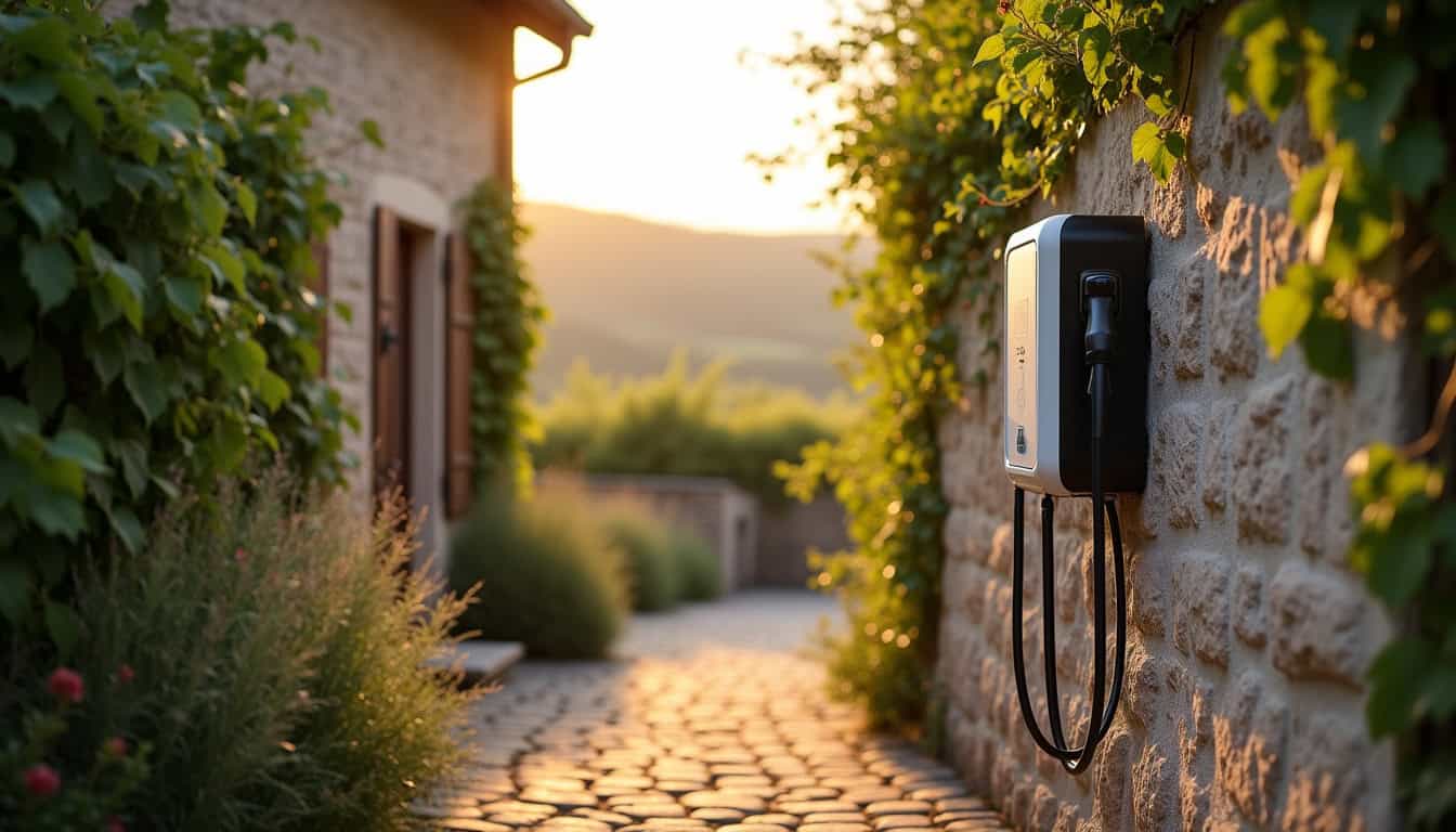 Borne de recharge installée devant une maison individuelle à Satillieu