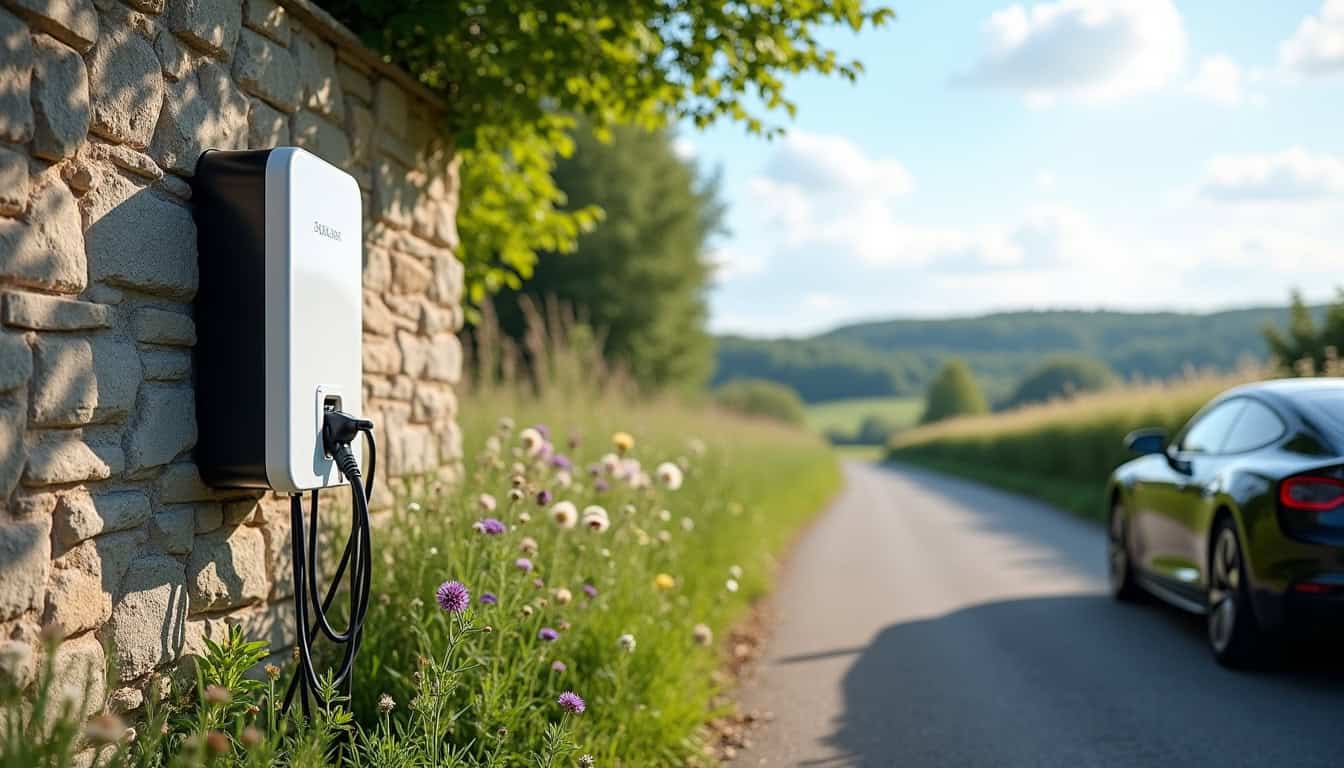 Borne de recharge installée en extérieur à Bricquebec-en-Cotentin