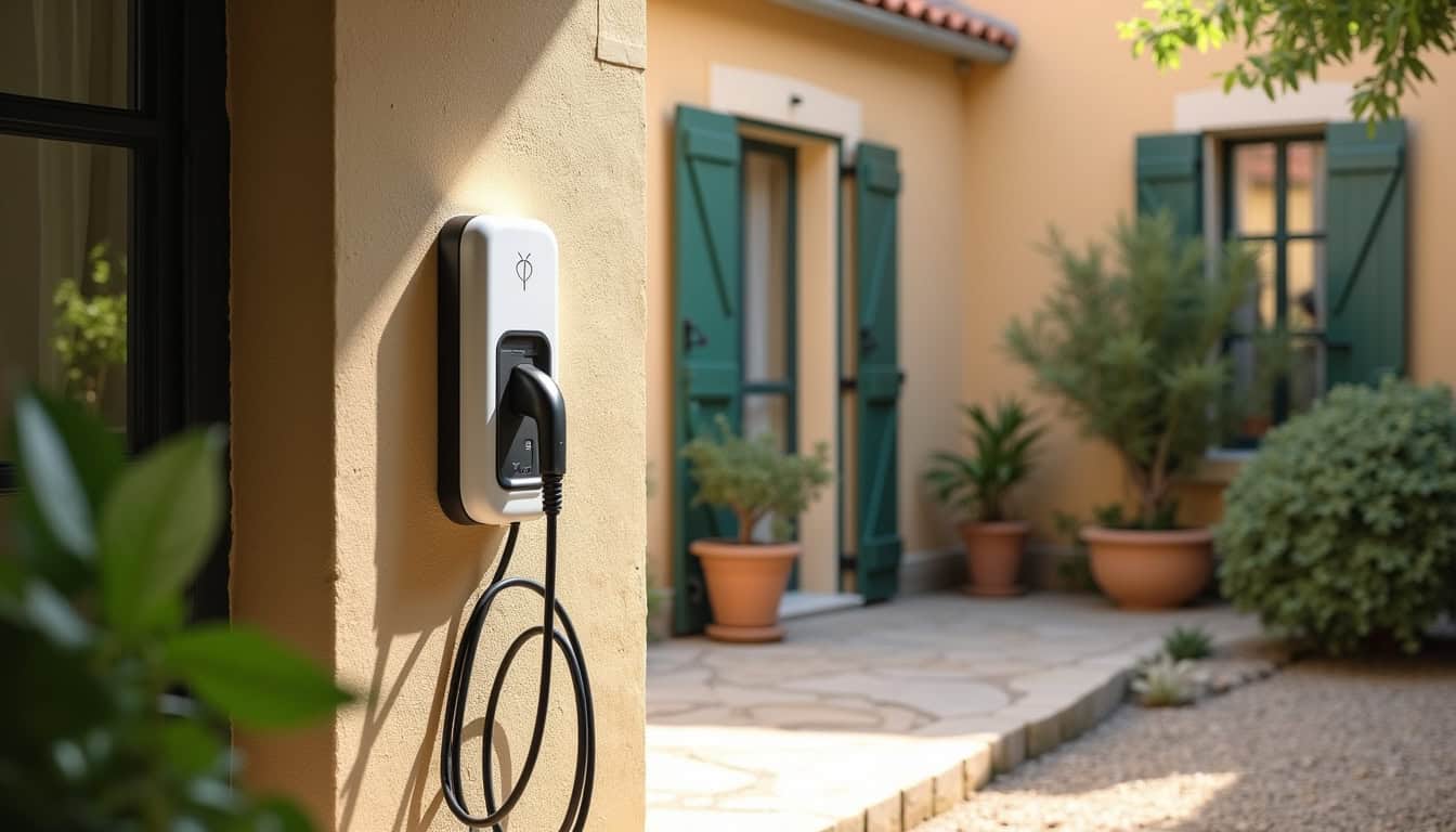 Borne de recharge installée en extérieur dans une copropriété à La Garde-Adhémar