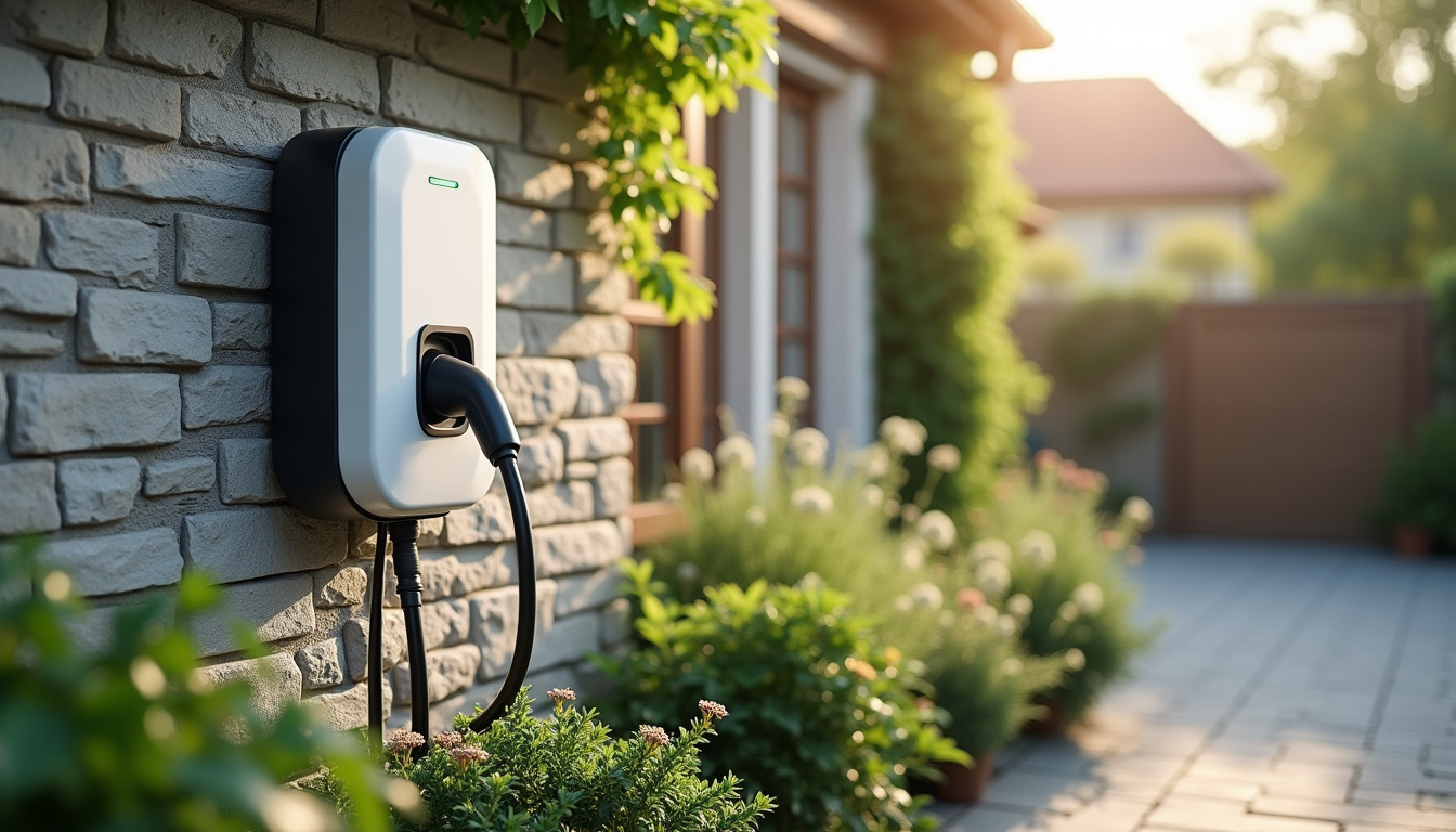 Borne de recharge installée en extérieur dans une résidence à Cunac