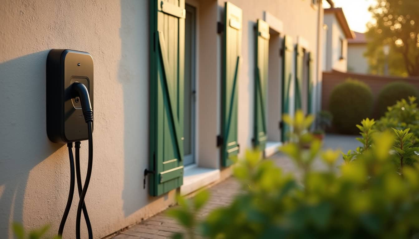 Borne de recharge installée sur la façade d'une maison à Laroin