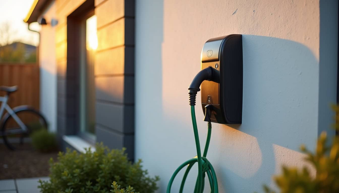 Borne de recharge installée sur le mur d'une maison individuelle à Bobigny