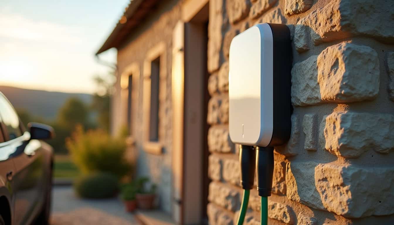 Borne de recharge installée sur le mur extérieur d