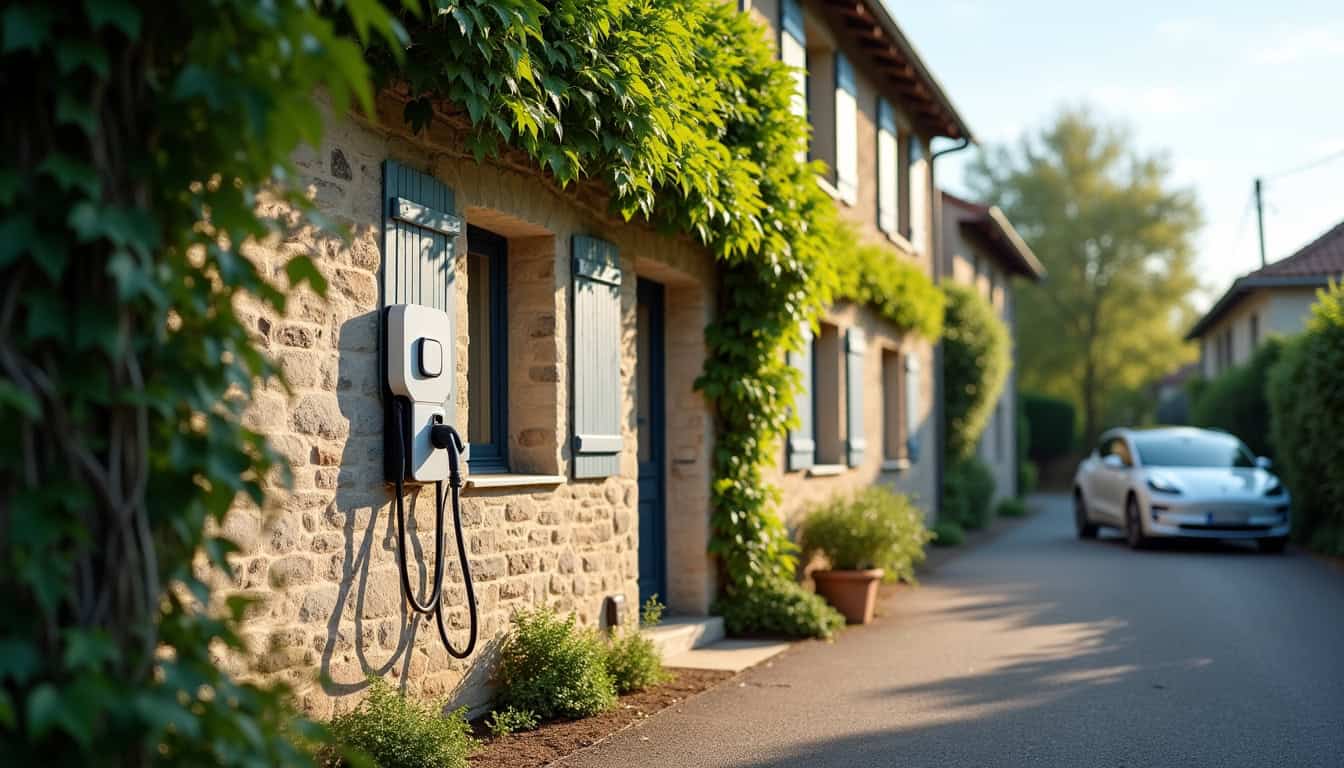 Borne de recharge installée sur un mur extérieur à Ailly-le-Haut-Clocher