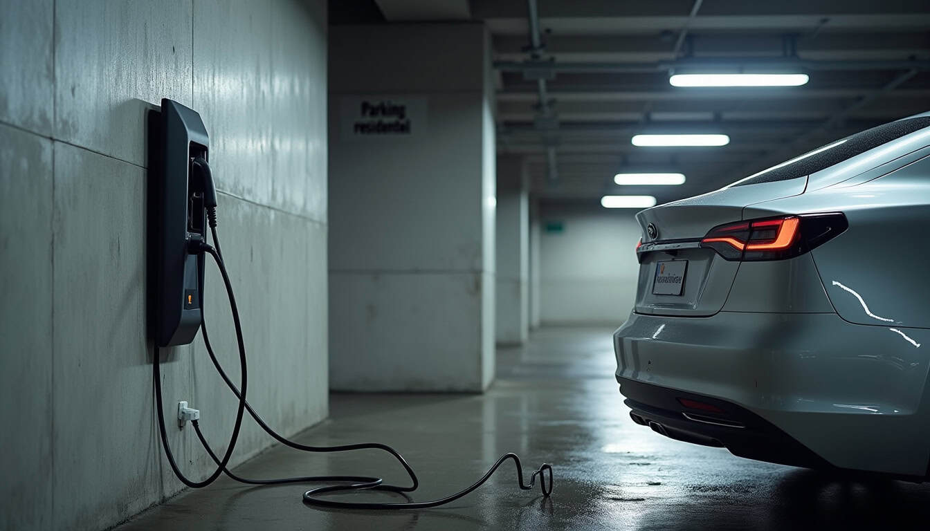 Borne de recharge installée sur une place de parking en copropriété à Bachant