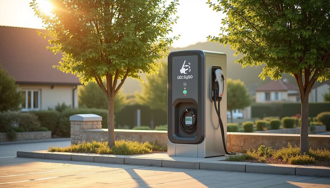 Borne de recharge installée sur une place de parking en copropriété à Beaulieu-sur-Dordogne