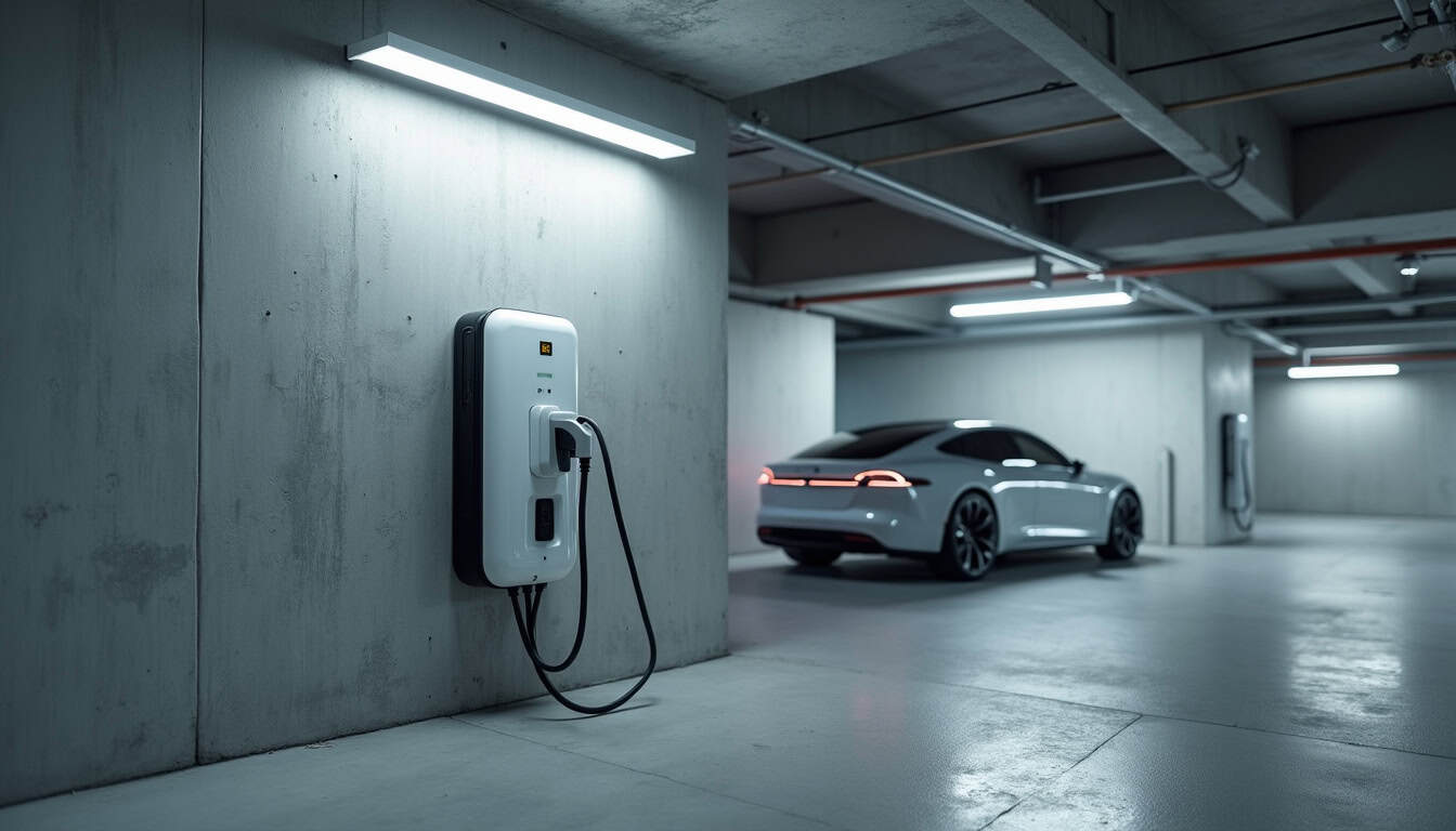 Borne de recharge installée sur une place de parking en copropriété à Huisseau-sur-Mauves