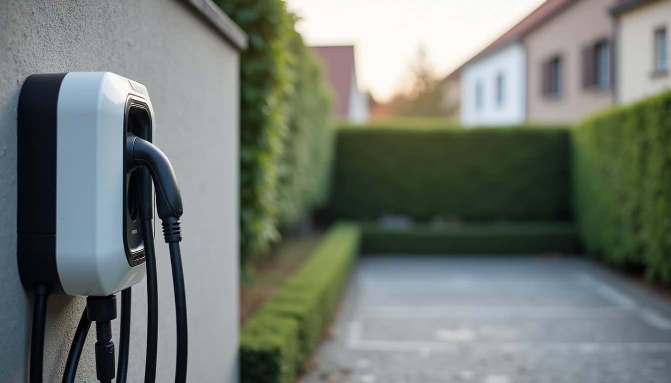 Borne de recharge installée sur une place de parking en copropriété à Plouguiel