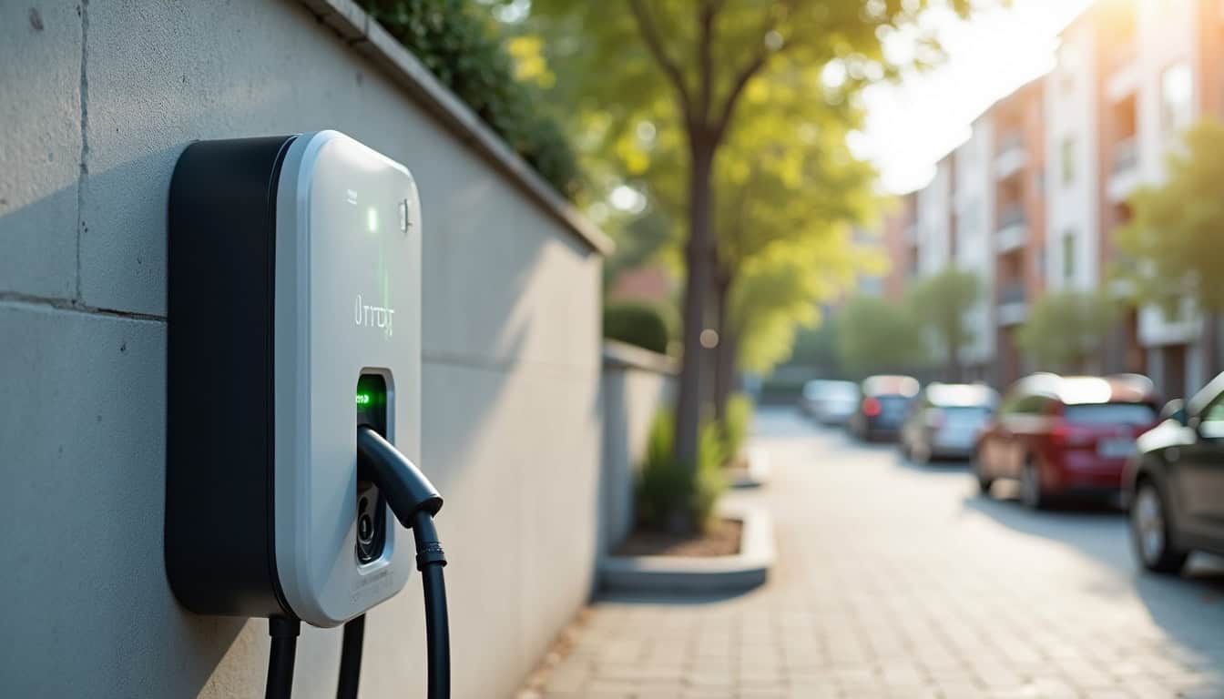 Borne de recharge installée sur une place de parking en résidence collective à Lauterbourg