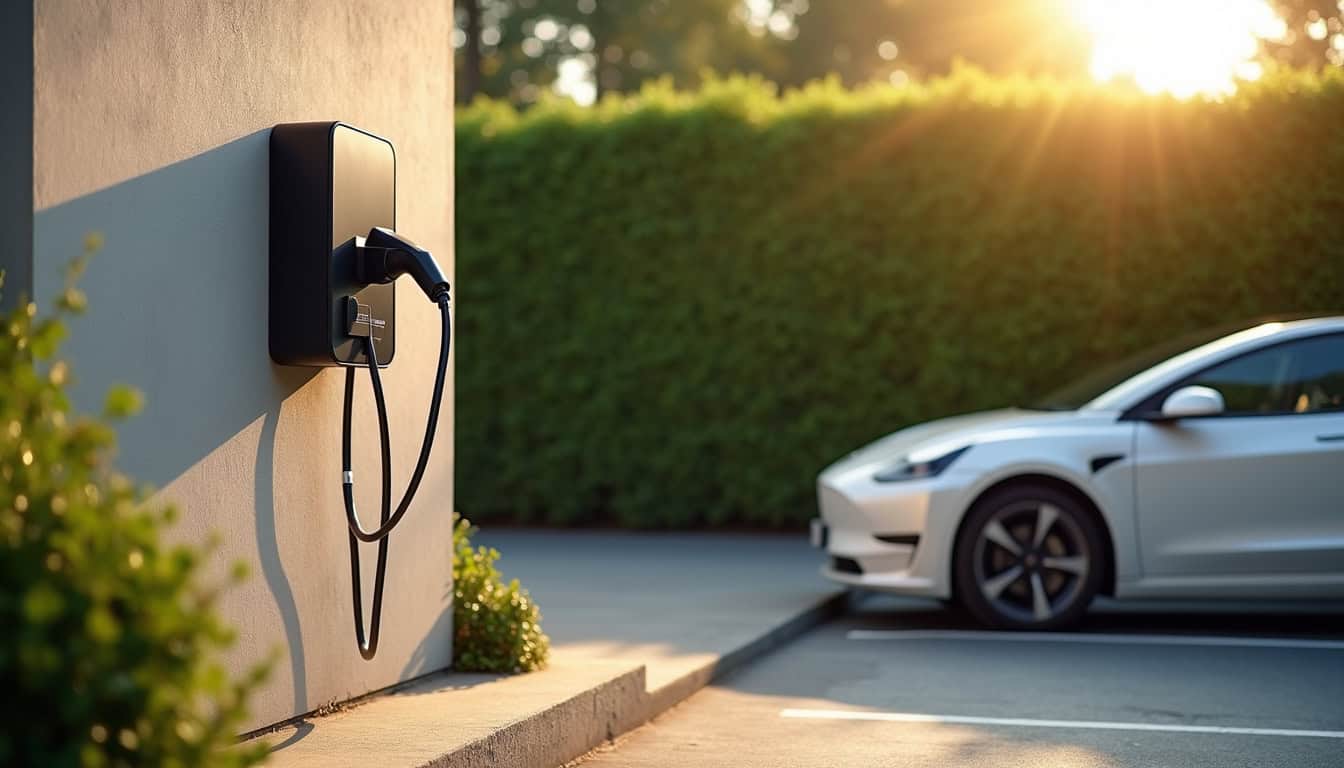 Borne de recharge installée sur une place de parking privative à Matignon