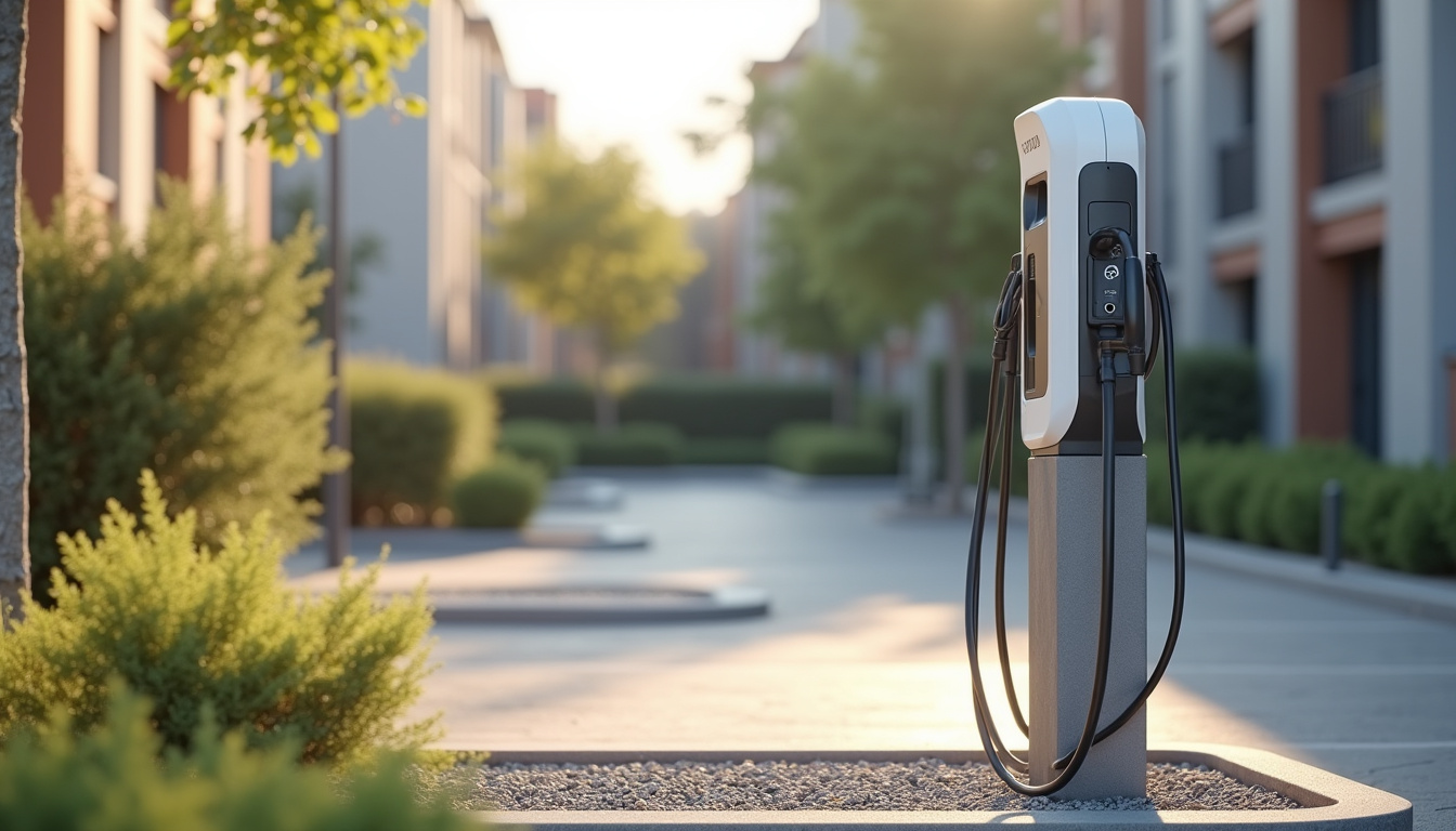 Borne de recharge installée sur une place de parking privé à Reignier-Ésery