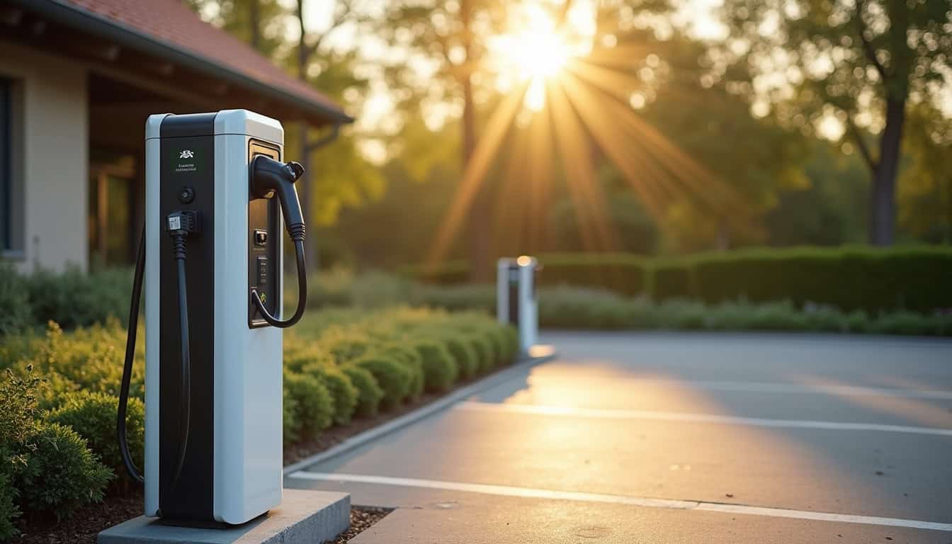 Borne de recharge installée sur une place de parking privée à Cabanac-et-Villagrains