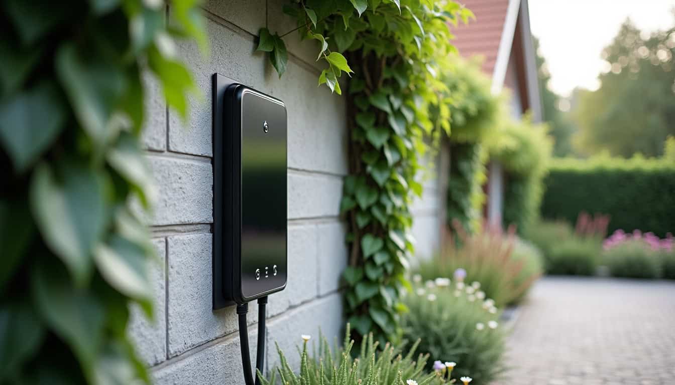 Borne de recharge intégrée dans un mur de jardin à Aspach-le-Bas