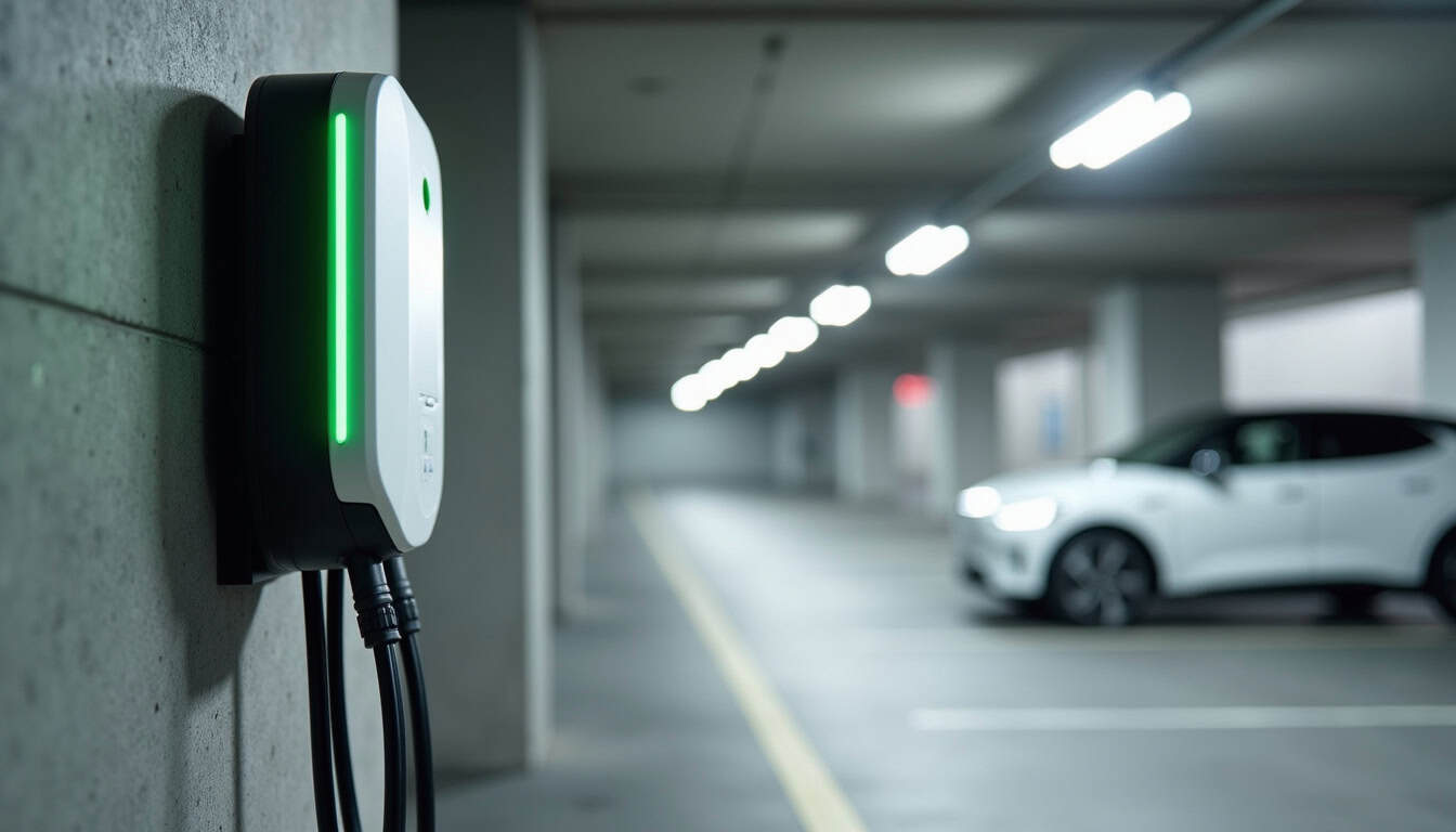 Borne de recharge intelligente installée dans un parking privé à Soultz-sous-Forêts