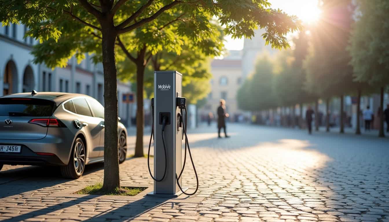 Borne de recharge Mobive installée place Guillaume Lemaistre à Aixe-sur-Vienne