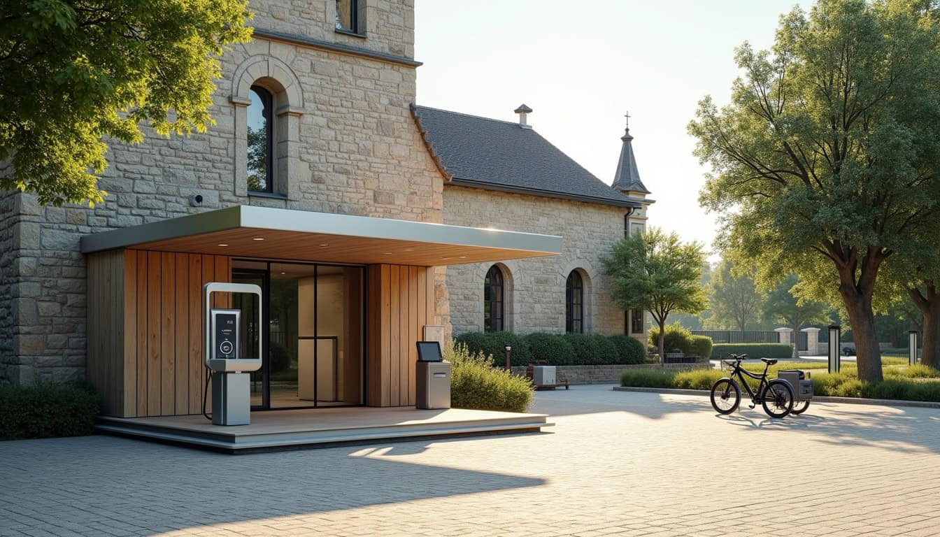Borne de recharge Mobive située Place de l’Église à Belin-Béliet