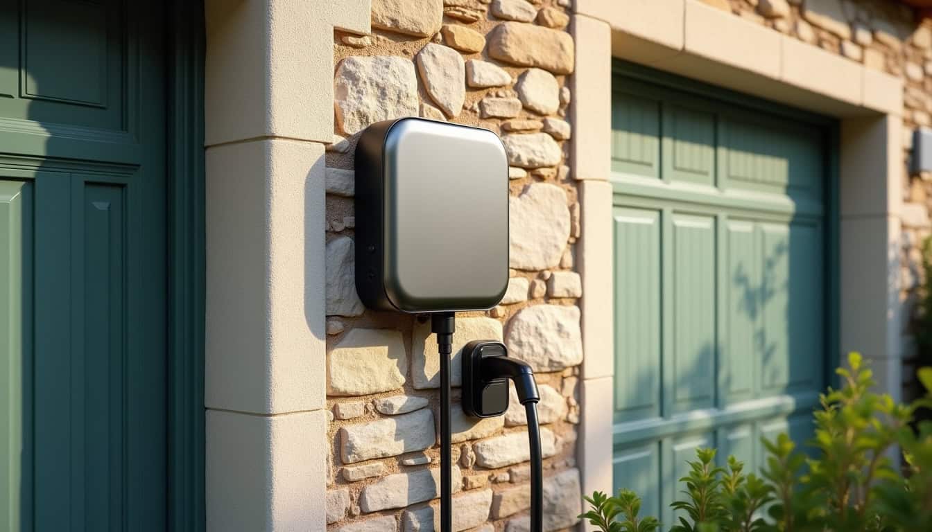 Borne de recharge murale installée à l'extérieur d'une maison à Châtelaudren-Plouagat