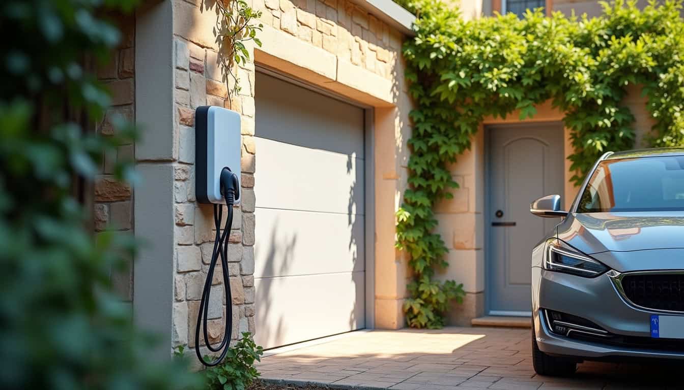 Borne de recharge murale installée à l'extérieur d'une maison à La Ménitré
