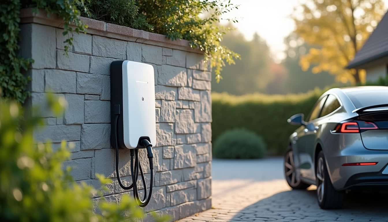 Borne de recharge murale installée à l’extérieur d’une maison à Larçay