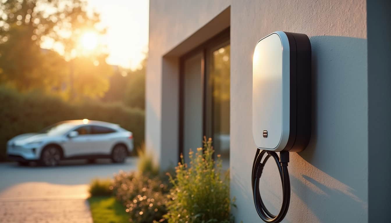 Borne de recharge murale installée à l'extérieur d'une maison à Longuyon