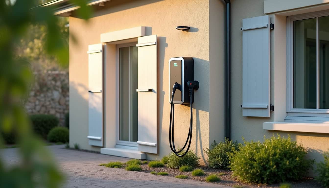 Borne de recharge murale installée à l'extérieur d'une maison à Marcelcave