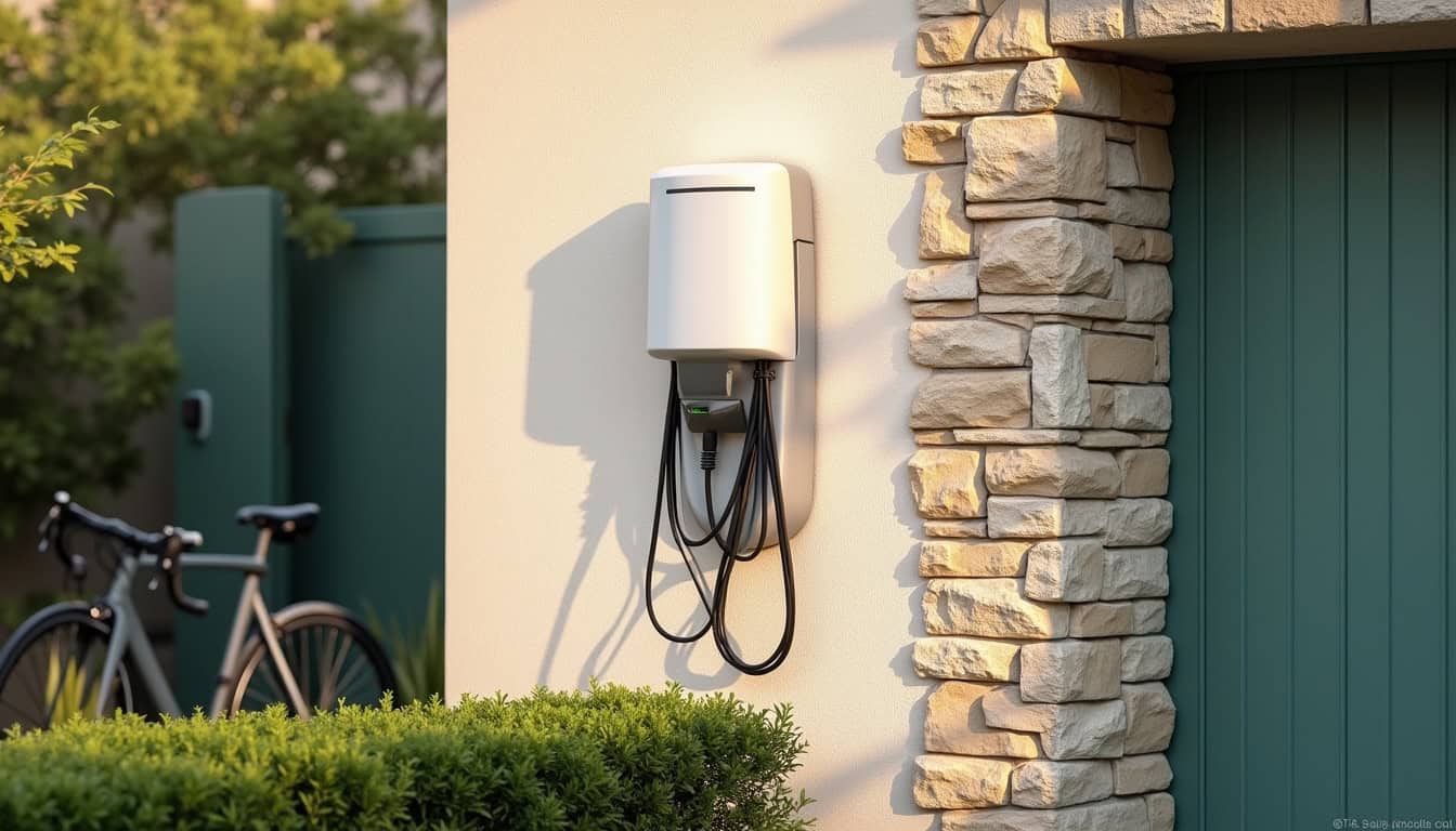 Borne de recharge murale installée à l'extérieur d'une maison à Méry-sur-Oise
