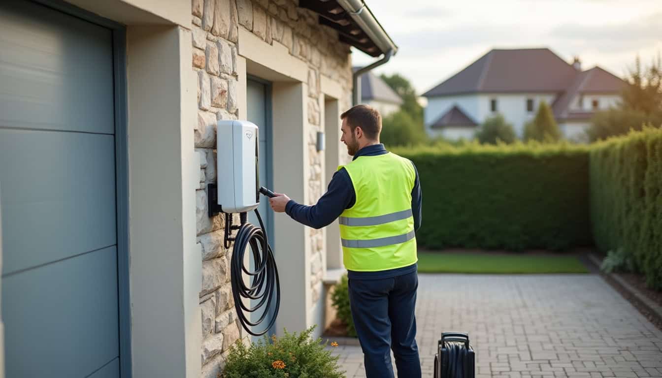 Borne de recharge murale installée à l'extérieur d'une maison à Navailles-Angos