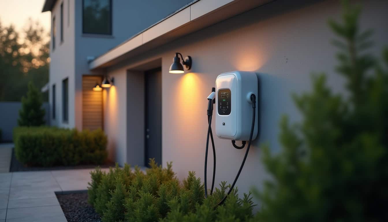 Borne de recharge murale installée à l'extérieur d'une maison