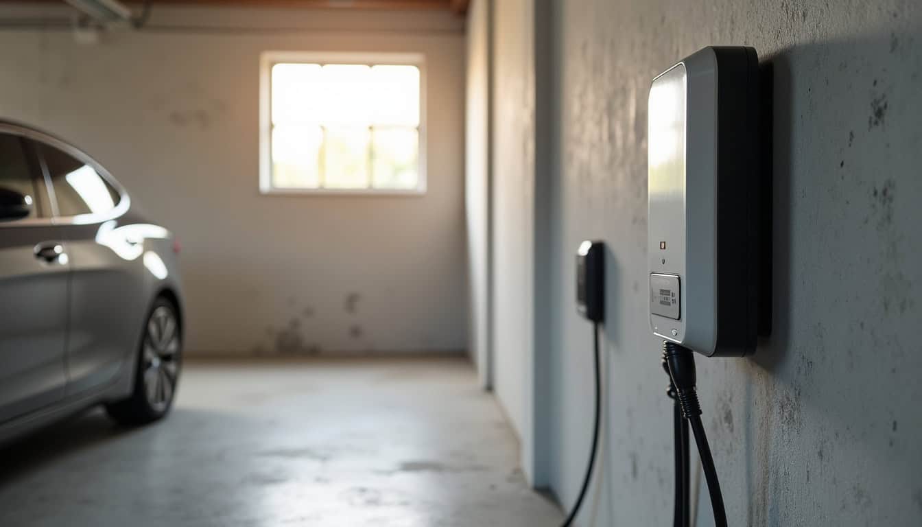 Borne de recharge murale installée dans un garage à Aubignan