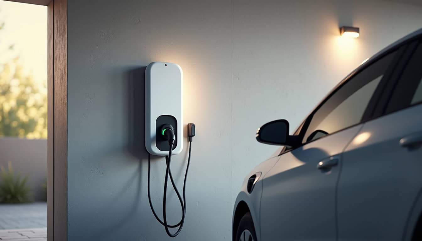 Borne de recharge murale installée dans un garage à Beaufou