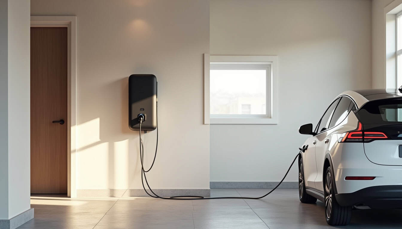 Borne de recharge murale installée dans un garage à Palinges