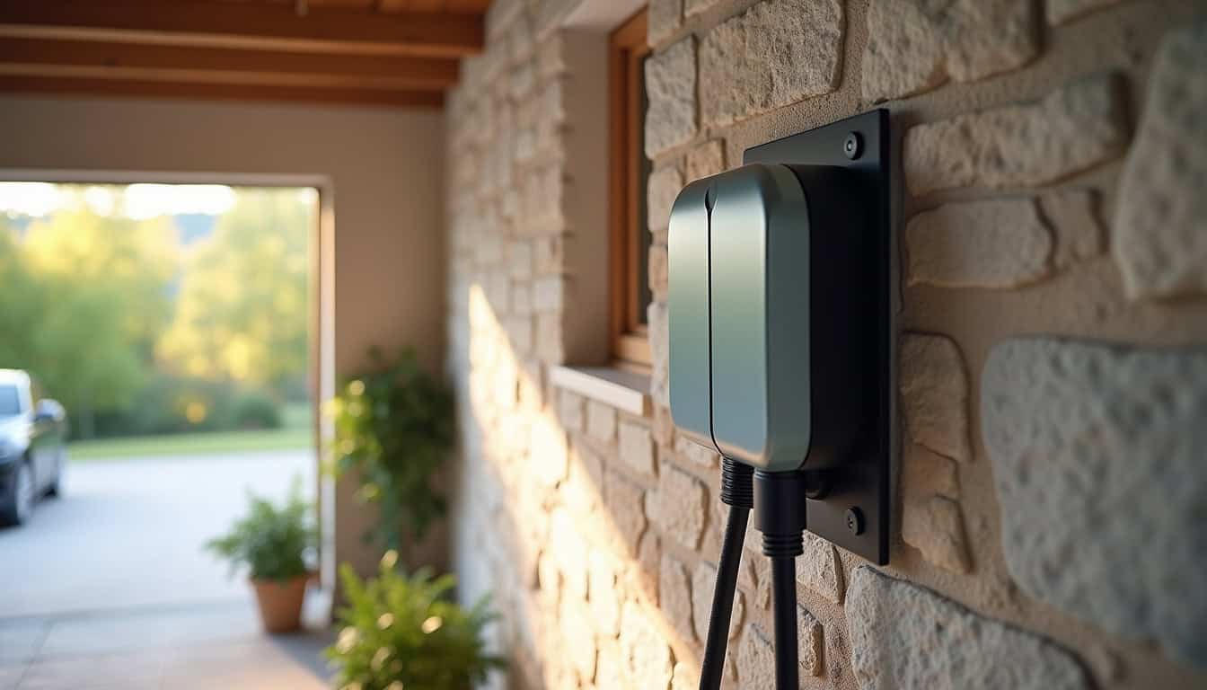 Borne de recharge murale installée dans un garage privé à Saint-Sorlin-en-Bugey