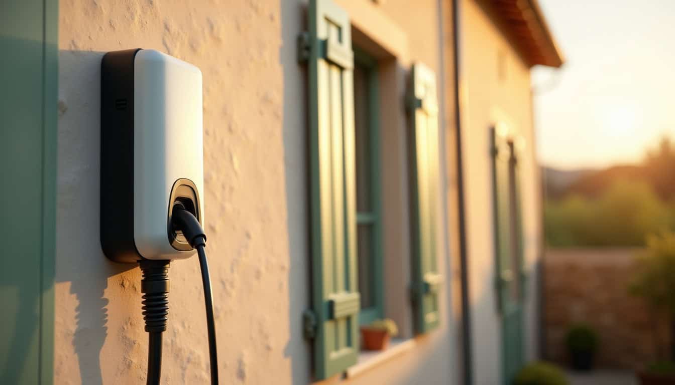 Borne de recharge murale installée sur la façade d