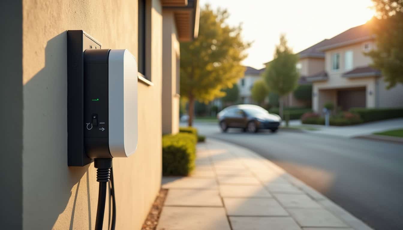 Borne de recharge murale installée sur la façade d