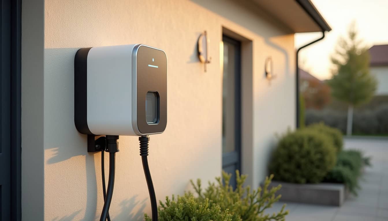 Borne de recharge murale installée sur le mur extérieur d