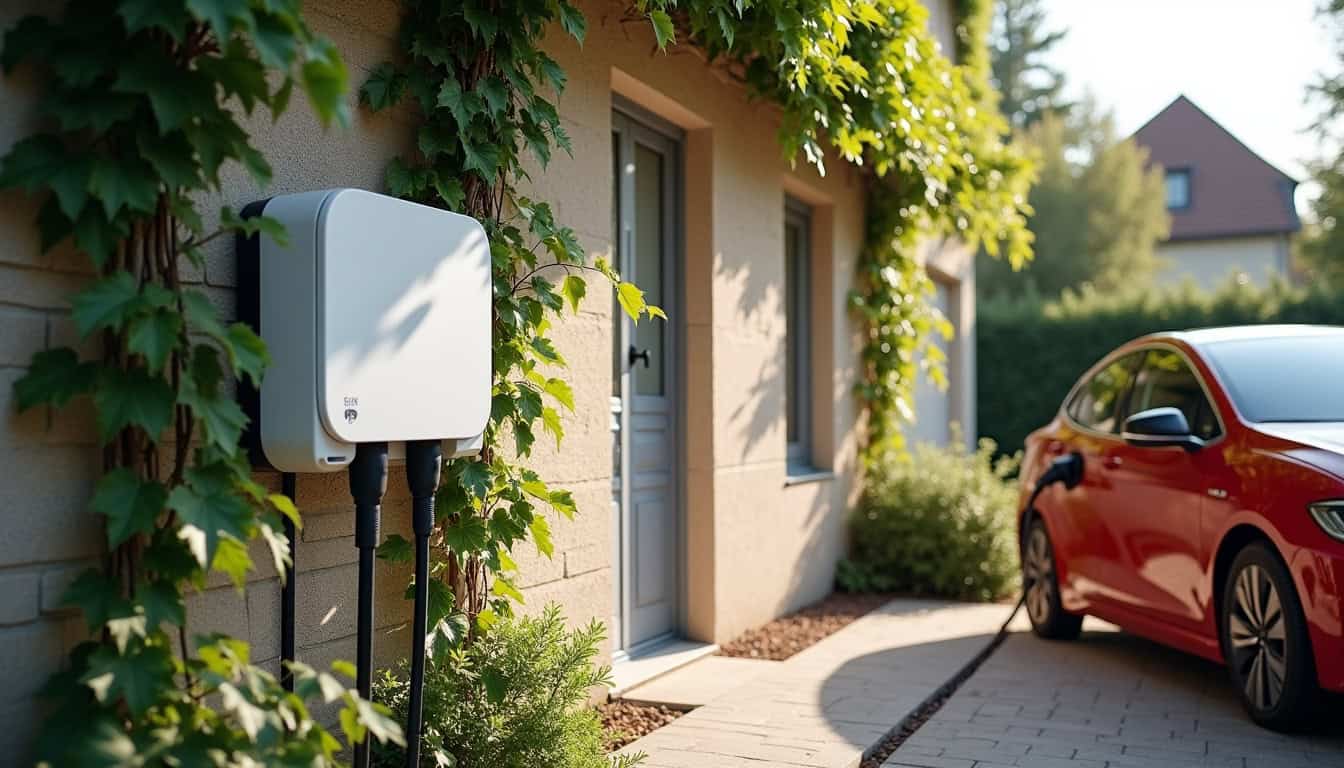 Borne de recharge murale installée sur un mur extérieur à Lapugnoy