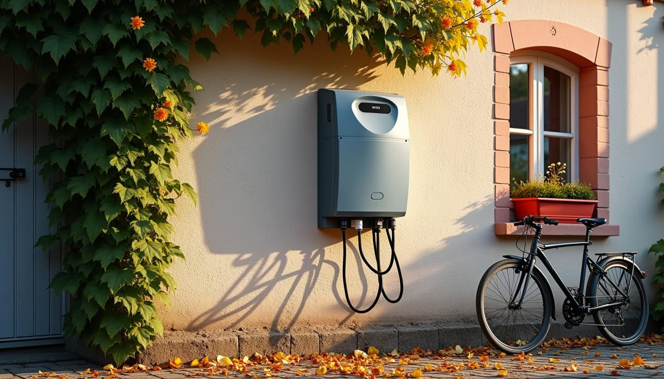 Borne de recharge murale installée sur un mur extérieur à Wingersheim les Quatre Bans