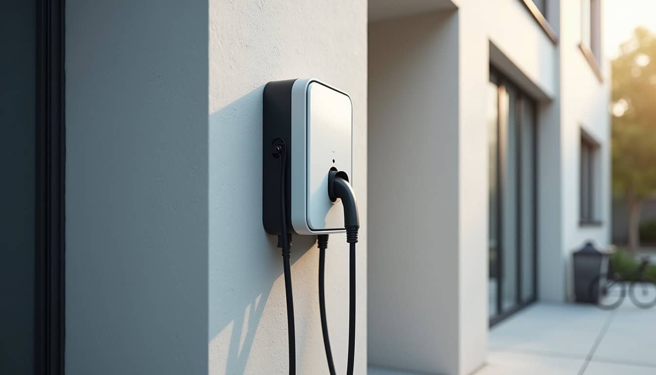 Borne de recharge murale installée sur un mur extérieur d