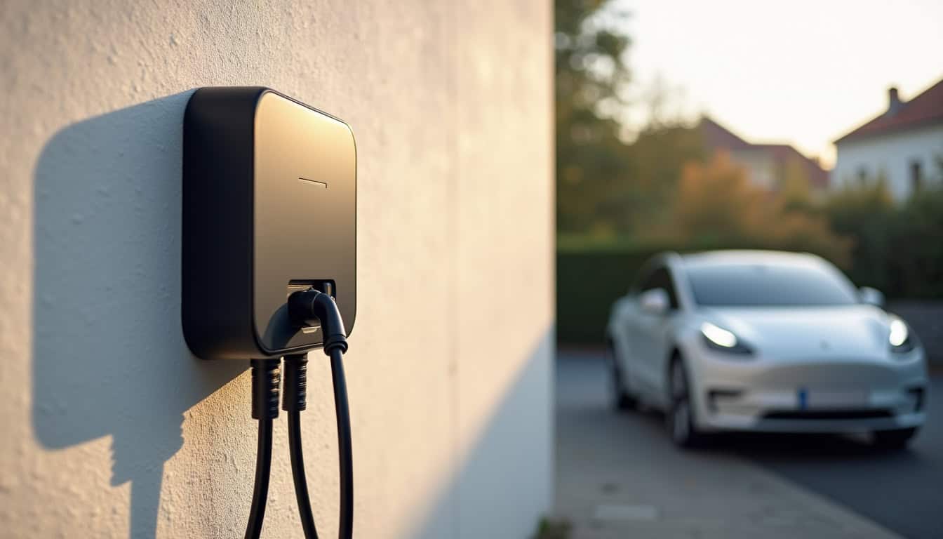 Borne de recharge murale installée sur un mur extérieur en résidence privée à La Garenne-Colombes