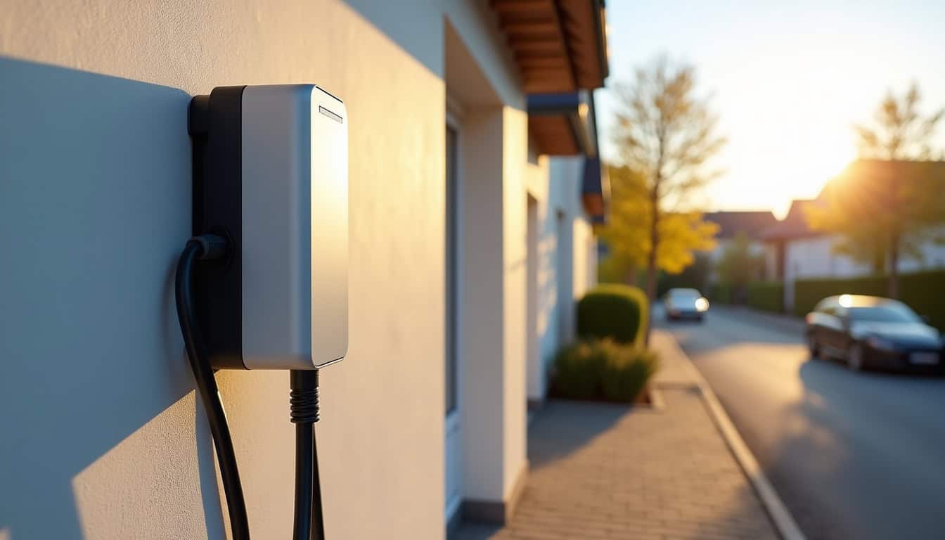Borne de recharge murale installée sur un mur extérieur près d
