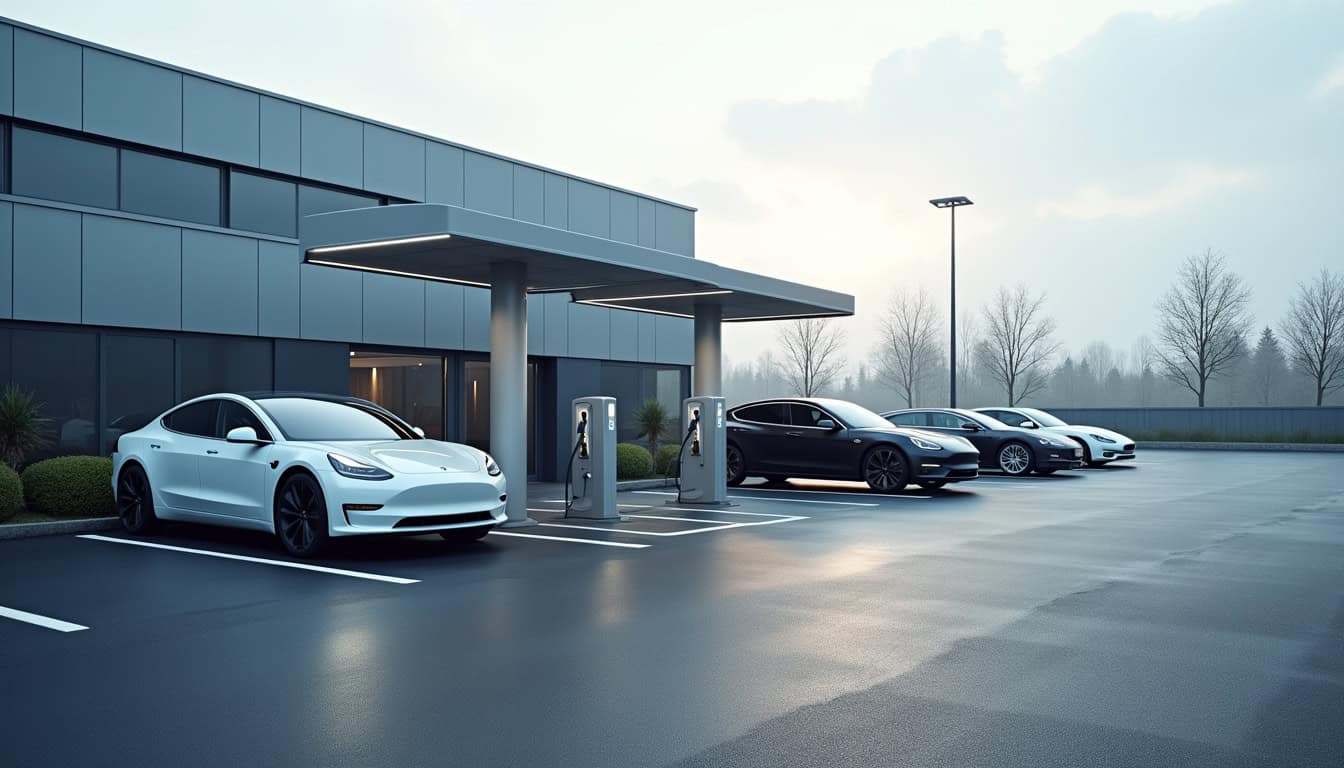 Borne de recharge pour véhicules électriques installée sur un parking d’entreprise à Noyal-sur-Vilaine