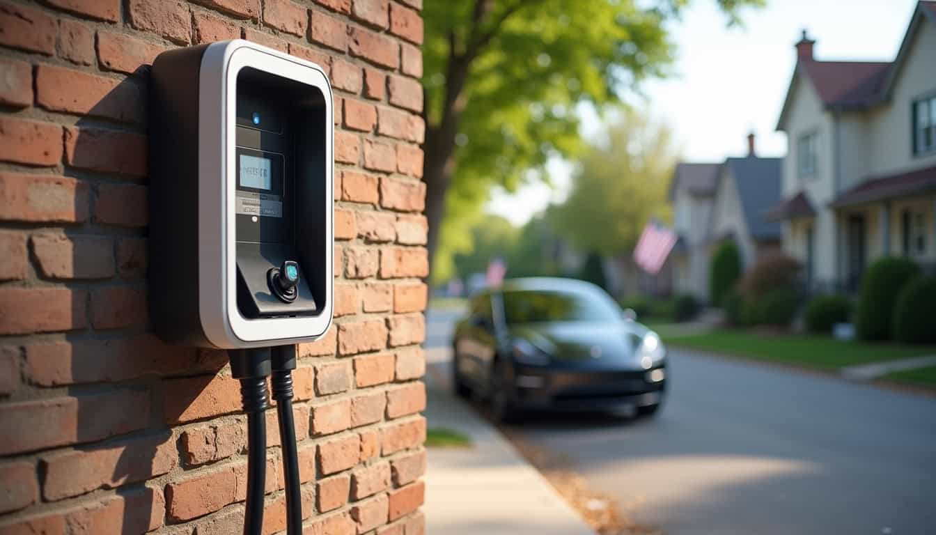 Borne de recharge pour voiture électrique en extérieur durant la journée