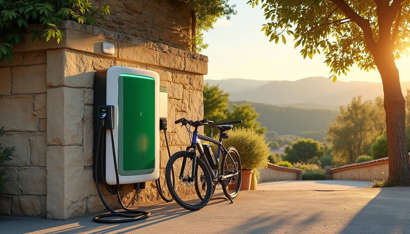 Borne de recharge pour voiture électrique en extérieur, située à Saint-Jean-du-Gard