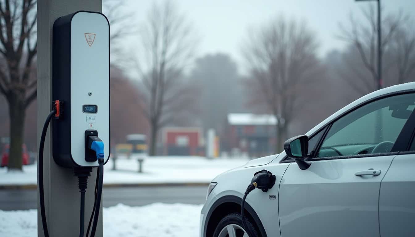 Borne de recharge pour voiture électrique installée à Saint-Avold sur une place de stationnement extérieure