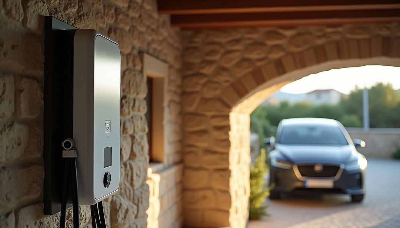 Borne de recharge pour voiture électrique installée dans un garage à Banyuls-dels-Aspres