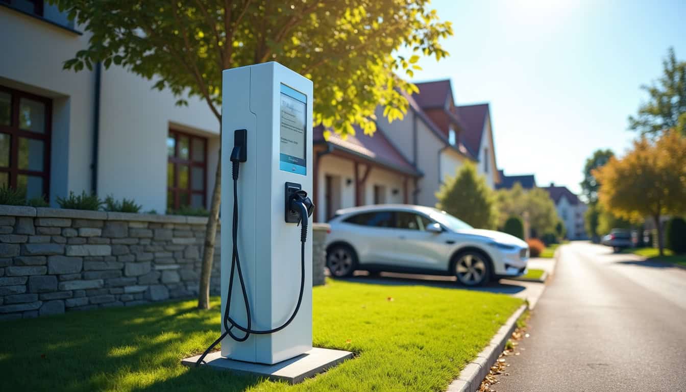 Borne de recharge pour voiture électrique installée devant une maison à Dauendorf en plein jour
