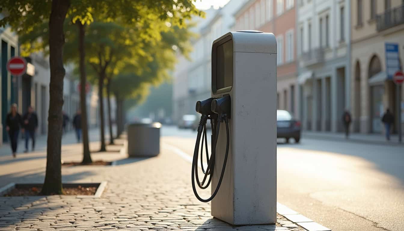 Borne de recharge publique à Dampierre-en-Burly, située en zone urbaine