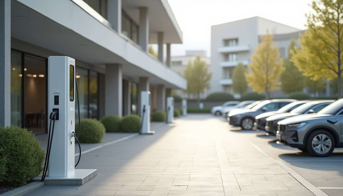 Borne de recharge publique à Villebarou, située dans un centre commercial